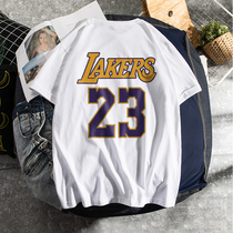 Lakers James short-sleeved mens trendy brand trend loose training suit half-sleeve summer youth white cotton T-shirt