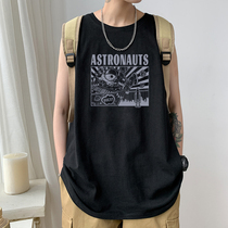 Sleeveless sports vest men cotton black Hong Kong style comics cut sleeves 2021 summer thin waistless T-shirt men
