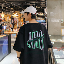 wassup short sleeve mens Tide brand summer loose cotton wild black harbor wind ins American Street T-shirt couples