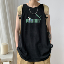 Vest mens tide summer cotton loose sports hurdles sleeveless T-shirt wear black Hong Kong style brand waistcoat top