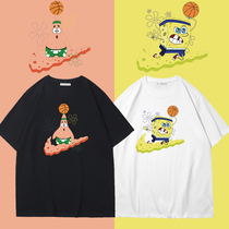 SpongeBob short-sleeved T-shirt mens loose cotton Joker Tide brand lovers summer basketball white half-sleeve shirt