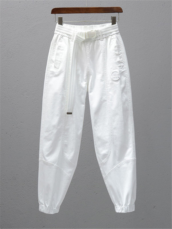 Clearance Sale Brand Discount Solid White Casual Pants for Petite Women with Elastic Waist and Jogger Carrot Harem Style