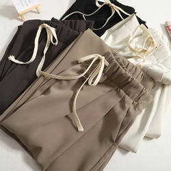 High-end narrow version of ice silk thin casual suit wide-leg pants for women summer new loose drape floor-length straight pants