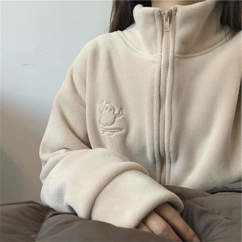 2021 Autumn and Winter Extra Warm Small Heater Thickened Fleece High Collar Zipper Sweatshirt Cardigan Women's Warm Fleece Jacket
