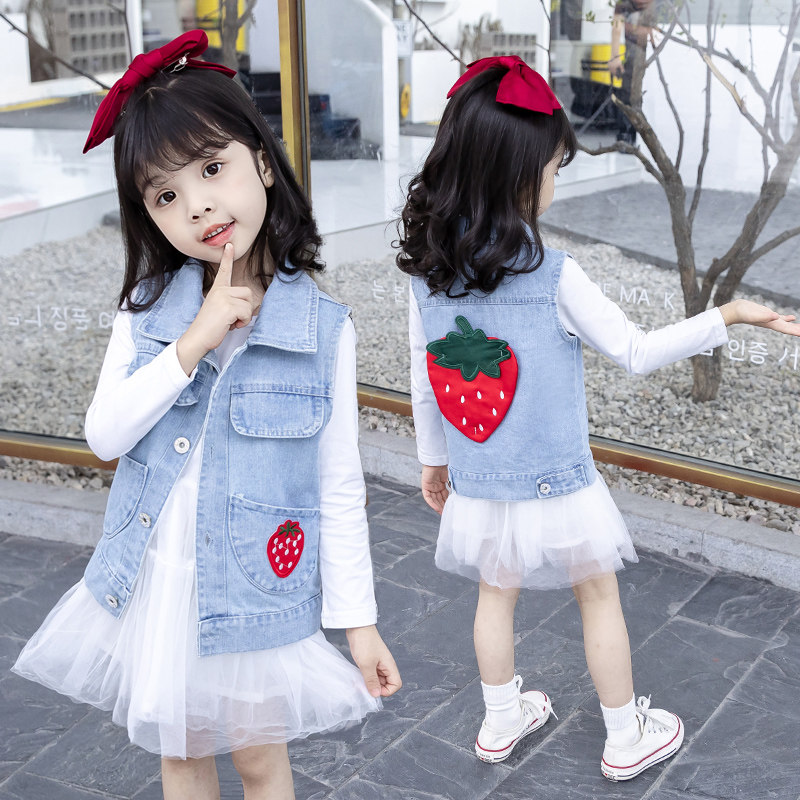 Girl Vest Spring Autumn New Children's Denim Waistcoat 2022 Children's Clothing Han Version Casual Foreign Wear Kan Shoulder Waistcoat
