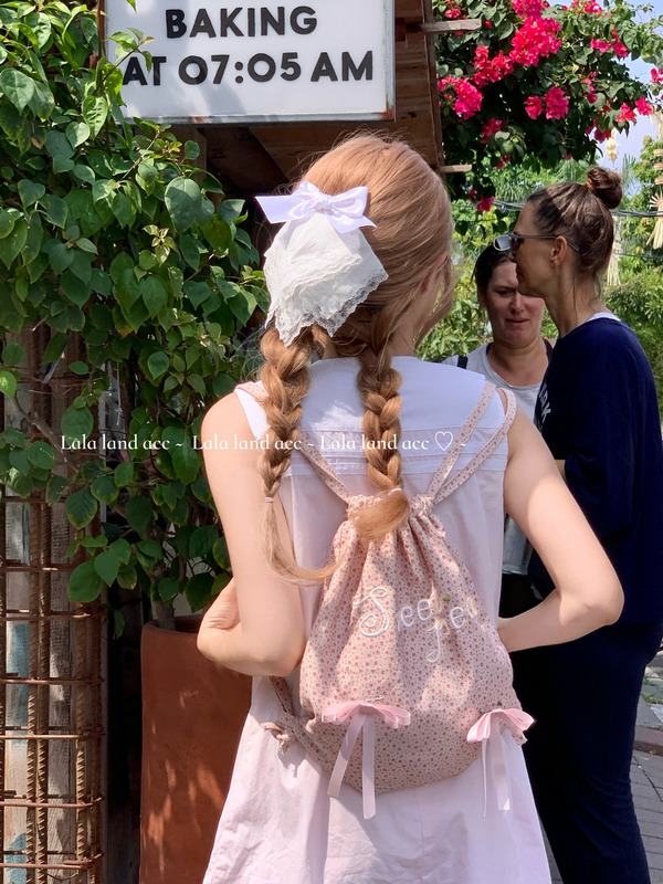 Lala Land Acc/Lala Land Acc Original LAOSHU Sweet Floral French Embroidered Drawstring Backpack