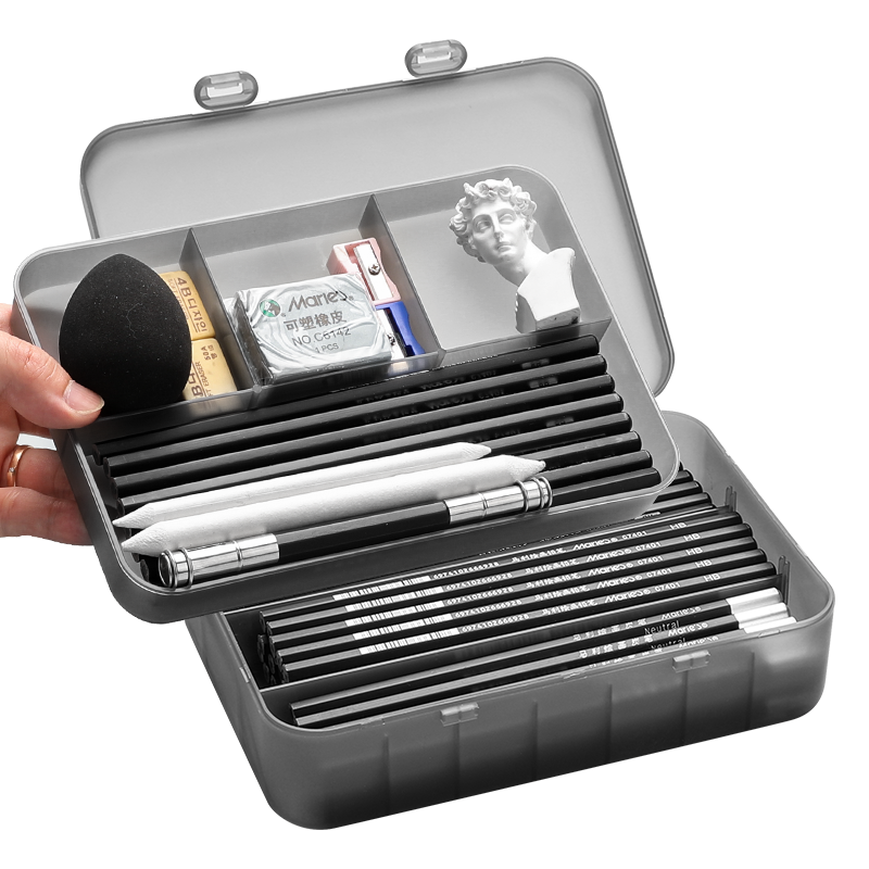 Marley handheld double-layer sketch pencil thickened storage box