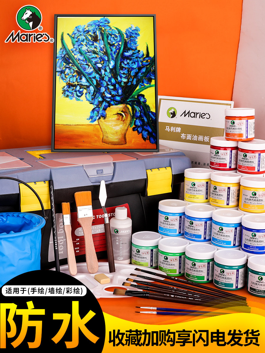 Marley brand acrylic paint 24 color suit Beginner dye painting Hand-painted painting Textile shoes Wall painting special waterproof sunscreen Bing Xixi art students children's graffiti painting does not fade material