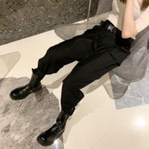 New French overalls women slim high waist loose straight tube radish Harun bunch foot drop feel nine points Korean handsome