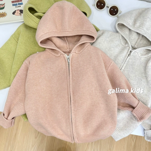 Свитер, осенний кардиган, детская трикотажная толстовка с капюшоном с молнией, в западном стиле