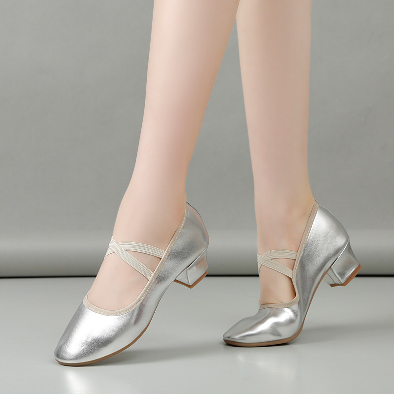 Silver professional dance shoes female summer soft sole practice shoes outside the square dance shoes flat bulff soles anti-slip dance shoes