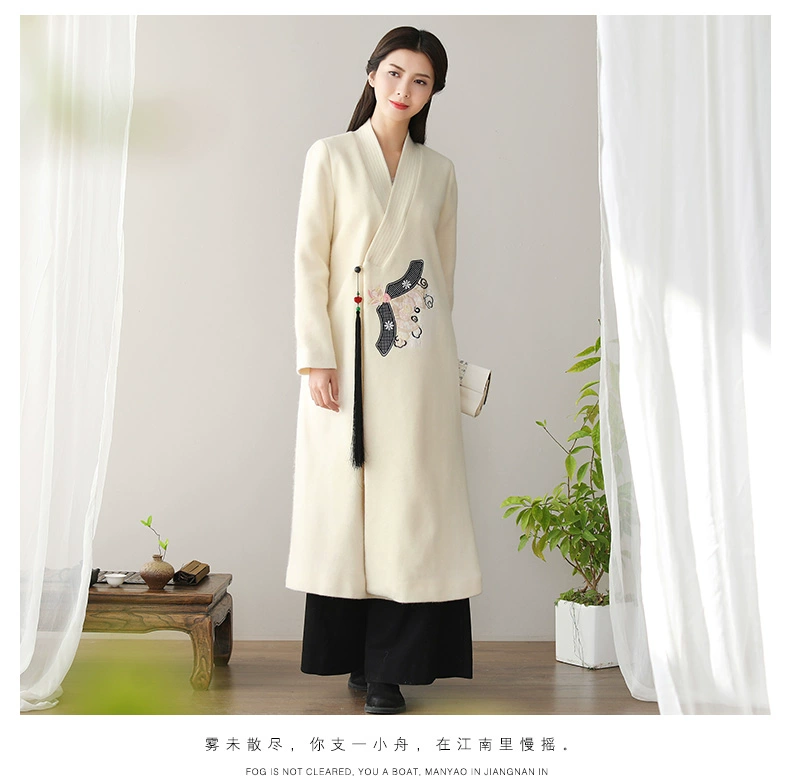 Áo len mới 2019 kiểu dáng Trung Quốc mùa thu đông dài phần cải tiến dịch vụ trà Zen áo khoác Trung Quốc retro - Accentuated eo áo áo khoác dạ dài nữ