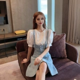 Свежий приталенный корсет, рубашка, подтяжки, джинсовое платье, комплект, мини-юбка, коллекция 2021