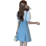 Свежий приталенный корсет, рубашка, подтяжки, джинсовое платье, комплект, мини-юбка, коллекция 2021