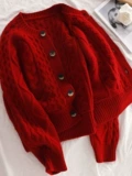 Японский ретро кашемировый кардиган, красный осенний свитер, 2022, увеличенная толщина