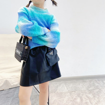 Girls Skirt Autumn 2021 New Korean Spring and Autumn Tide Children Children Black Skirt Korean Leather Skirt