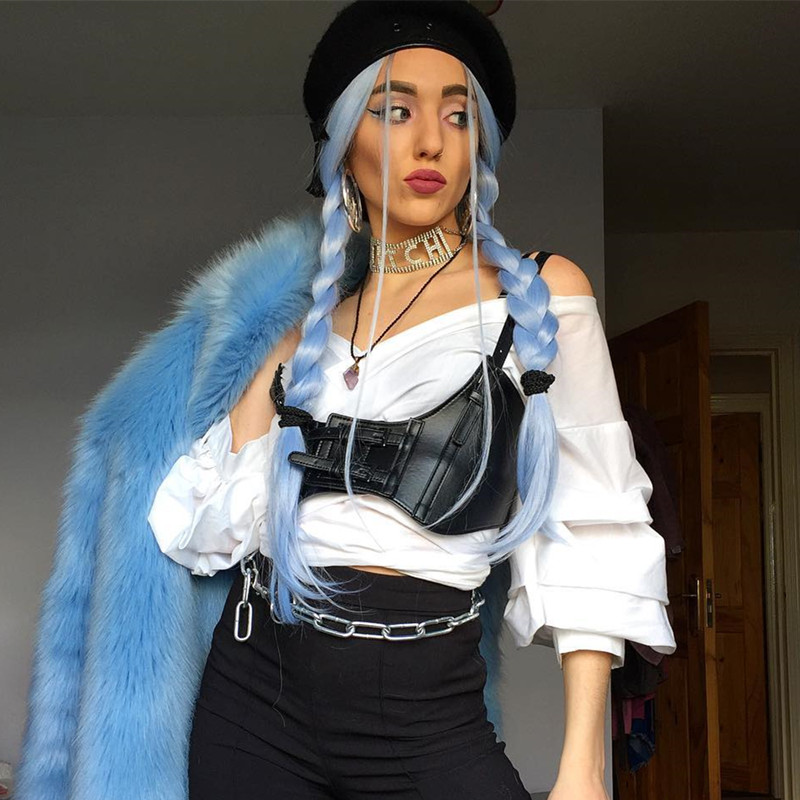 WEEKEEP American black suspenders small vest women's outer wear tops all-match adjustable leather buckle street hipster mix and match