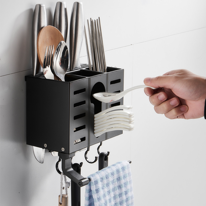 Non-punching kitchen knife frame chopstick cylinder integrated wall-mounted multifunctional creative chopstick shelving spoon spoon rack