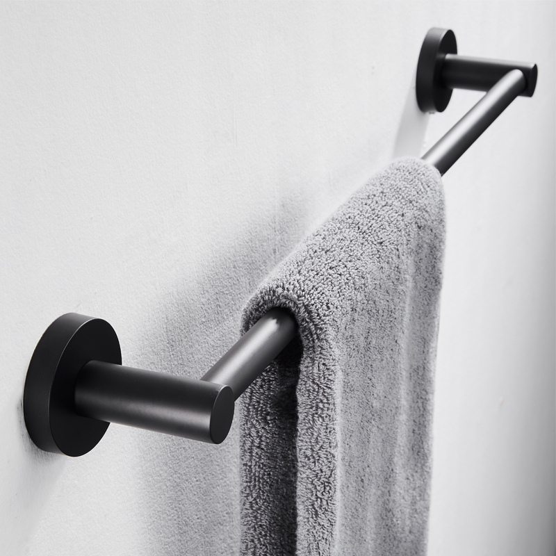 Nordic black bathroom stainless steel towel bar hole-free single rod powder room towel rack Toilet hanging towel rack
