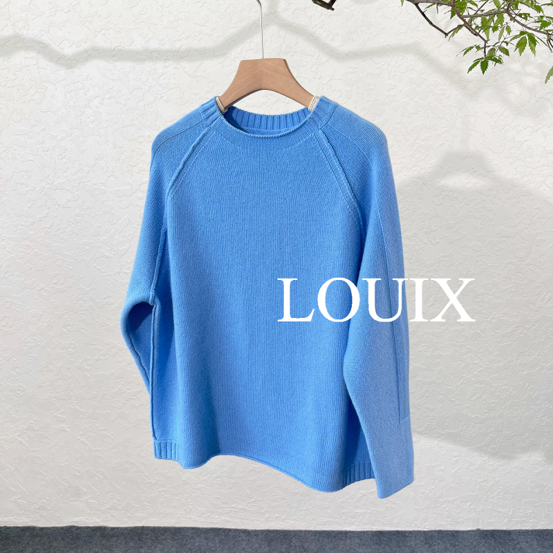 100% Pure Cashmere Sweater, Round Neck, 365g, Blue, Korean Style, Autumn and Winter, Women's Thick Pullover, Elegant, Loose Knit Sweater