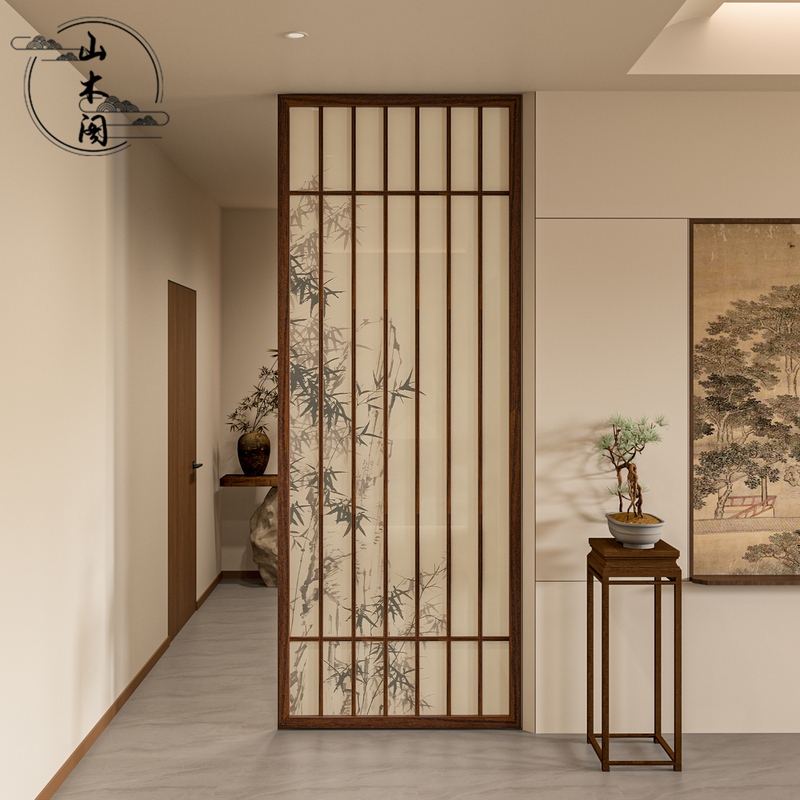 Sung Dynasty Aesthetic Solid Wood Lattice Partition Screen for the Living Room Entrance, Blocking the View from the Doorway, Chinese-Style Sliding Entrance Screen Sung Dynasty Aesthetic Solid Wood Lattice Partition Screen for the Living Room Entrance, Blocking the View from the Doorway, Chinese-Style Sliding Entrance Screen