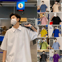 POLO shirt male short sleeve t-shirt Chains with loose 100 lap 50% sleeves Compassionate Tide Pure Color With Collar Half Sleeve Blouse