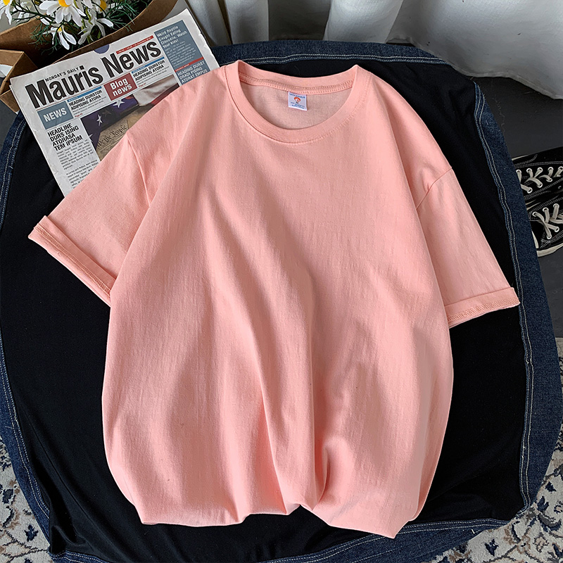 Light PinkShort sleeve T-shirt schoolboy Solid color trend Undershirt white Half sleeve Chaopai Versatile Basic fund student Built in Compassionate