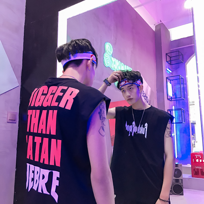 Sleeveless boomer sleeveless T-shirt male loose personality trendy hip hop outwear Camcuff ins waistcoat Summer Kan Shoulder Vest
