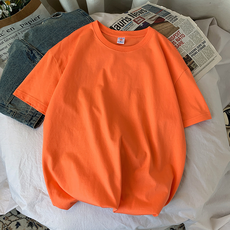 OrangeShort sleeve T-shirt schoolboy Solid color trend Undershirt white Half sleeve Chaopai Versatile Basic fund student Built in Compassionate