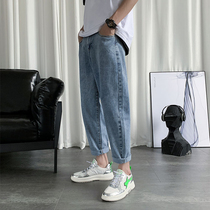 Spring and autumn jeans Mens pants Korean version trendy small feet Tide Cards Straight Barrel 90% Pants Port Wind Loose Tapered Pants