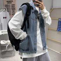 Original Juku Denim Jacket Male Loose 100 lap sleeveless Camshoulder Ma A Spring and Autumn Jacket Korean Version Trend Clothes