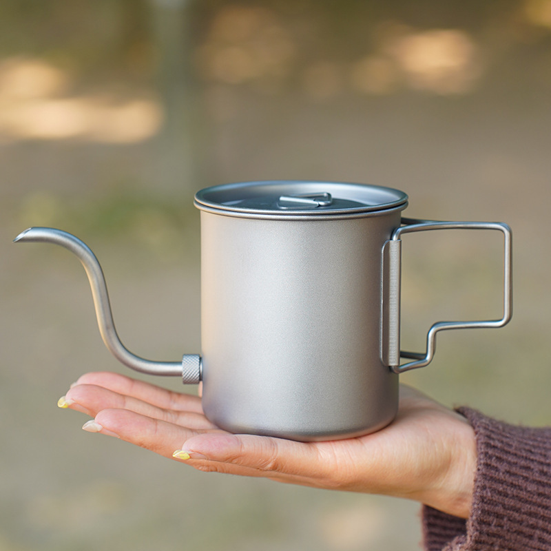 Outdoor Portable Tea Kettle, Pure Titanium Hand-Brewed Coffee Pot, Camping Folding Detachable Mug, Kettle, Water Boiling Pot