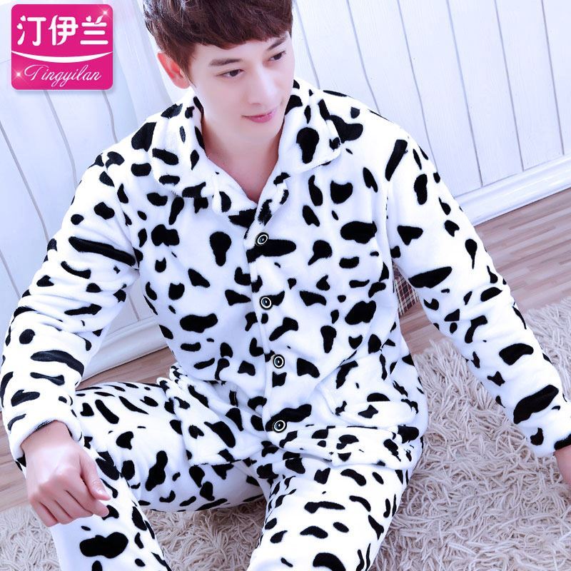 Winter pajamamens bộ bông mùa đông mùa thu dài tay áo và các mô hình mùa đông cộng với mens đất nhung ấm dày nhung san hô bông len.