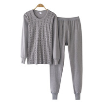 Seniors Autumn Clothes Autumn Pants Full Cotton Underwear Men Suit Casual Cotton Sweater Cotton Sweatpants Plus Fattening Up Plaid Round Collar