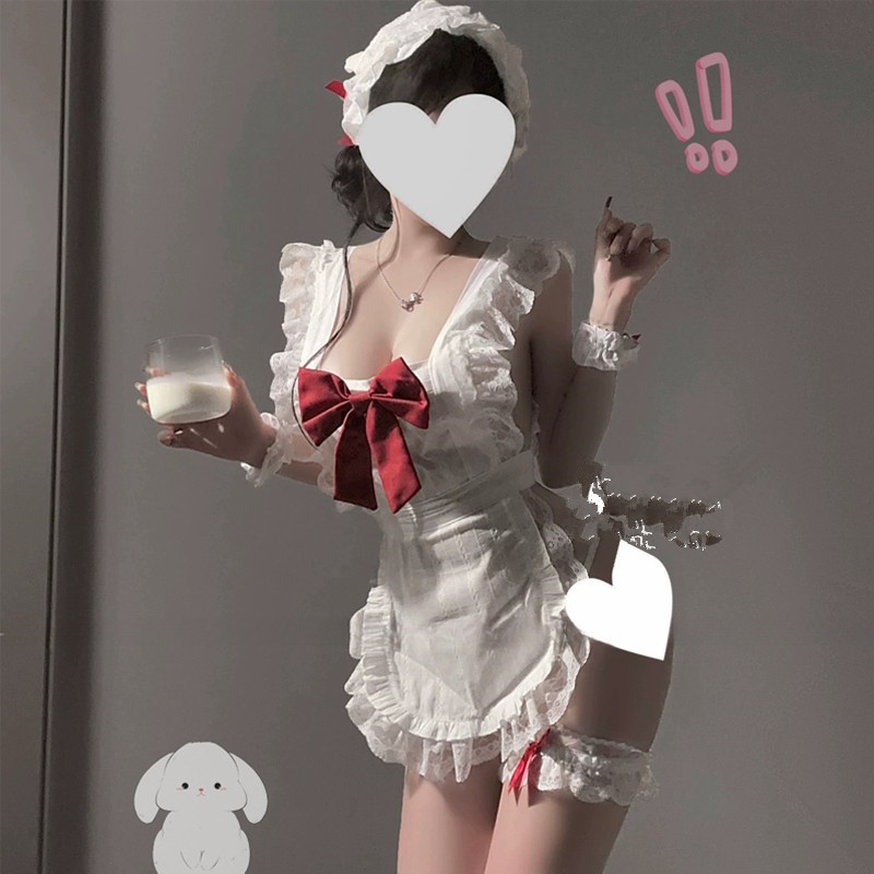 Qingquqing Lingerie 2024 New Sexy Intimate High-End Small Chest Pajamas Maid Uniform Bed Temptation Qqny
