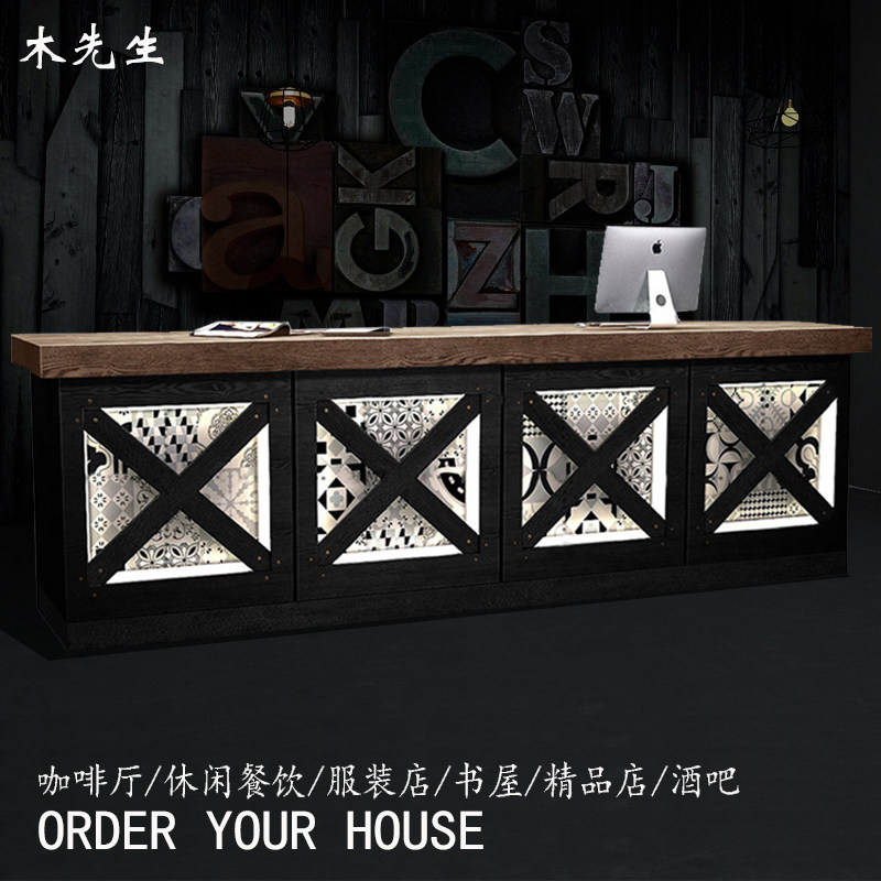 Retro bar industrial wind company reception desk Corner light box Bar coffee clothing store cash register counter customization