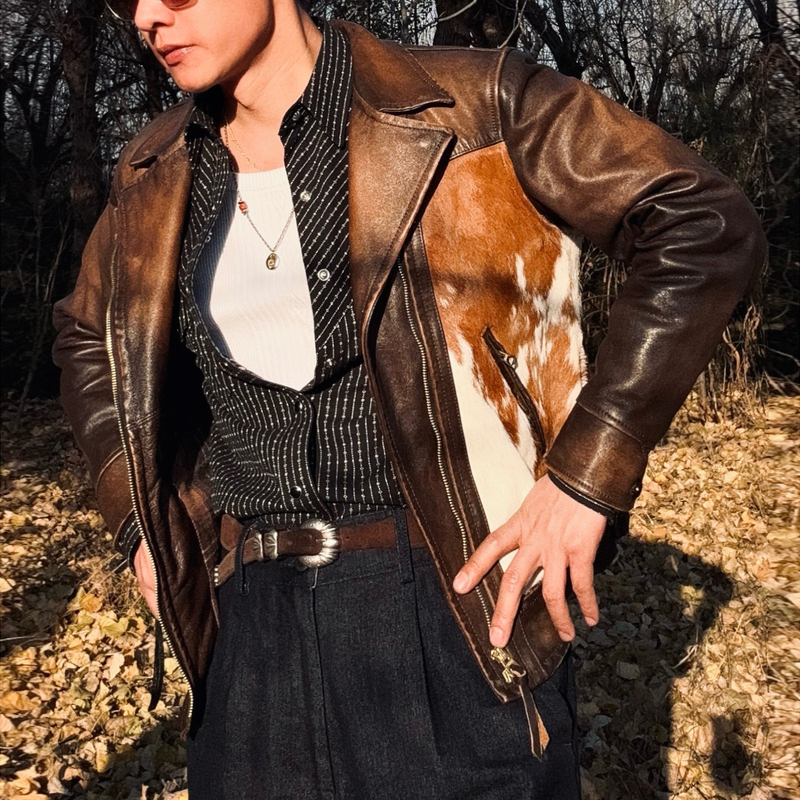 The Grand Finale of the Year~ the Final Work of the Peak Series ~ Cow Print Diagonal Zipper Jacket The Grand Finale of the Year~ the Final Work of the Peak Series ~ Cow Print Diagonal Zipper Jacket