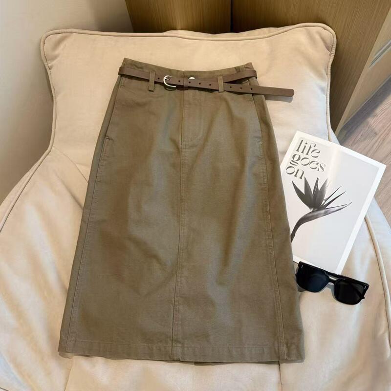 European Style Plus-Size Solid Color Workwear Skirt for Women, Summer Hot Item, Relaxed, High-End, Loose, Slimming, High-Waisted, Slit Midi Skirt European Style Plus-Size Solid Color Workwear Skirt for Women, Summer Hot Item, Relaxed, High-End, Loose, Slimming, High-Waisted, Slit Midi Skirt