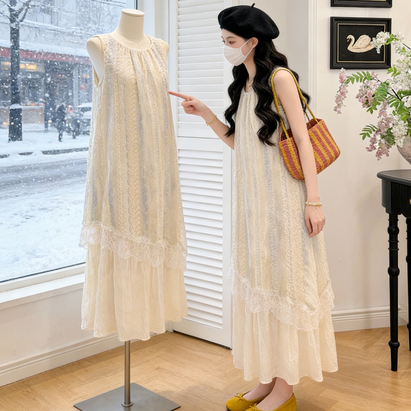 Summer Clothing 2026 New Plus-Size Women's Fashion for Slightly Chubby Figures, Fake Two-Piece Tank Dress, Long Loose A-Line Dress