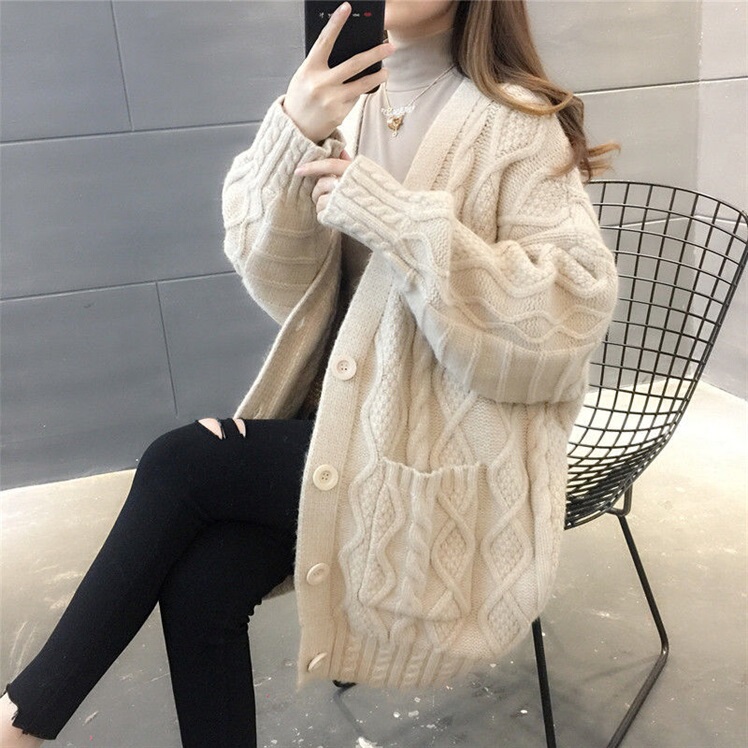 Korean Style 2026 Spring New Plus-Size Women's Clothing, Popular Lazy Style Cable Knit Sweater Jacket for Chubby Girls 100kg