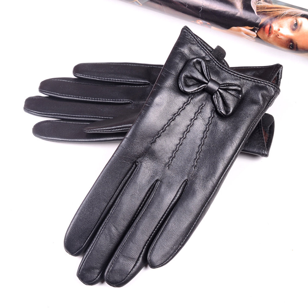 Leather gloves female winter genuine leather short style touch gloves Mountain Sheep leather gloves cute butterfly touch screen gloves genuine leather women