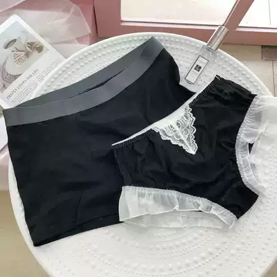 Couple underwear black suit plus fat cotton men boxer pants sexy middle waist size thin female breifs