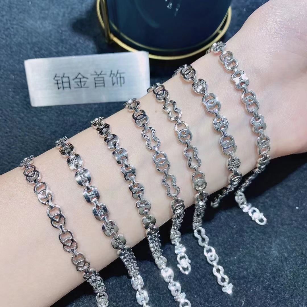Pt950 pure platinum couple's gold bracelet men's and women's abalone buckle bracelet chain half chain snap gold watch chain