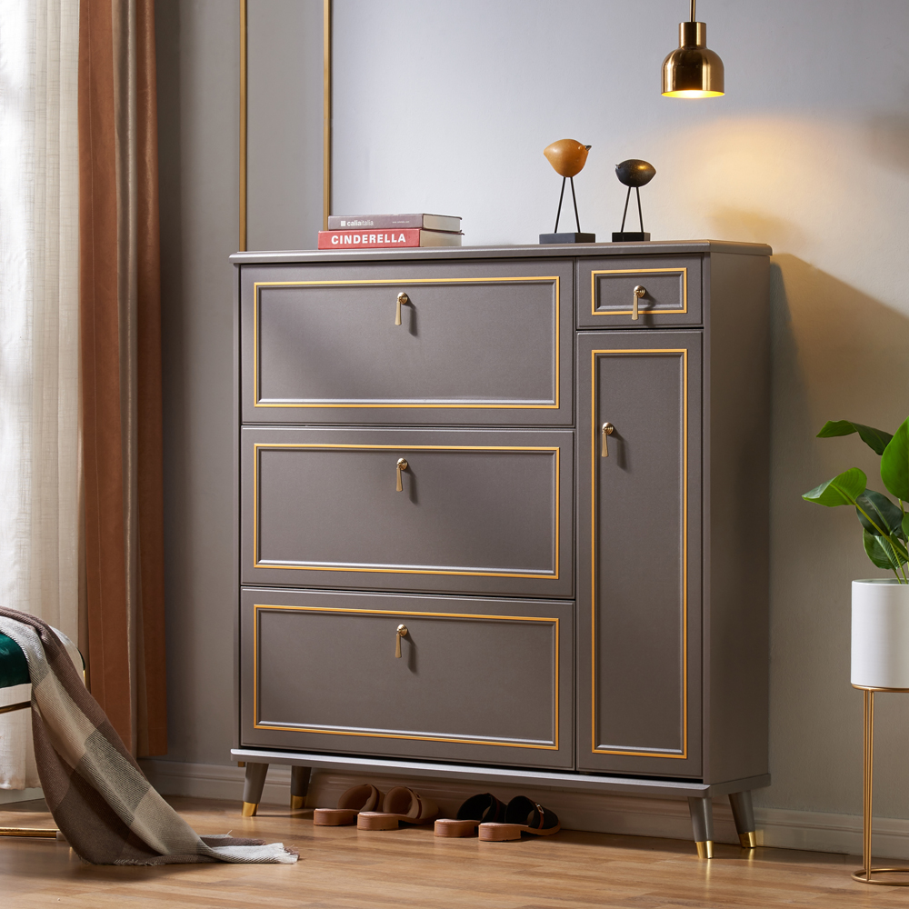 Light luxury shoe cabinet home doorway Nordic minimal modern ultra-thin flip-bucket mask cabinet multi-function narrow locker AB