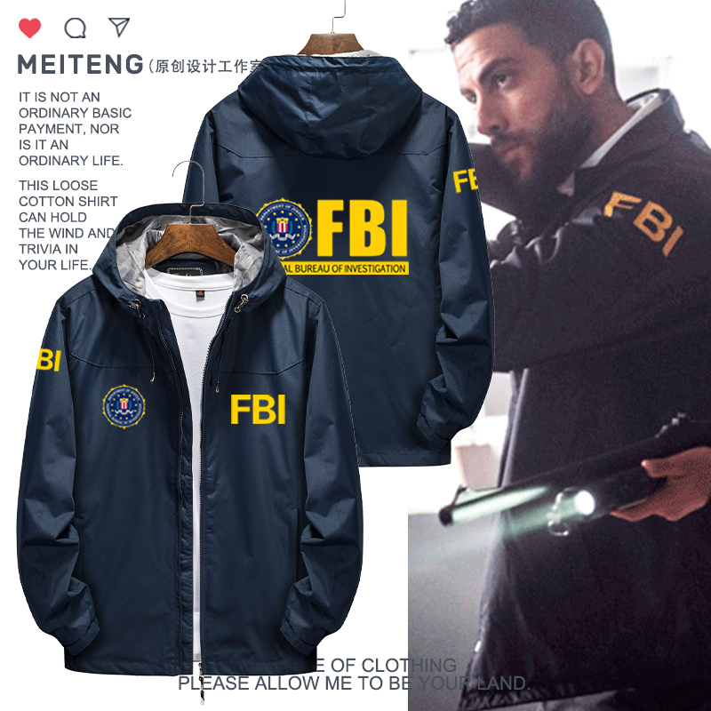 Fbi Federal Bureau of Investigation Agent Movie Merchandise Hooded Top for Men and Women, Autumn and Winter Fleece-Lined Windbreaker Jacket