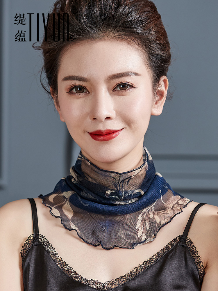 <!--围脖夏季薄款女防晒桑蚕丝脖子假领子真丝围巾套头小丝巾护颈脖套-->