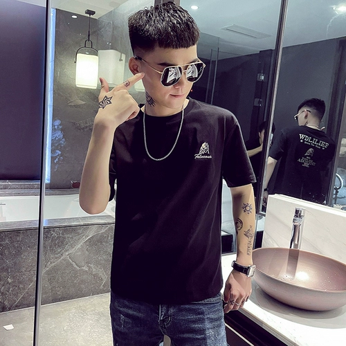 Хлопковая футболка с коротким рукавом, круглый воротник