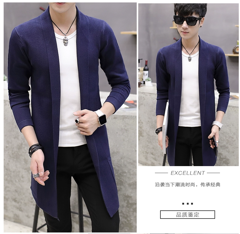 Mùa thu nam Áo len nam Áo len dệt kim Áo len nam Slim Slim Áo dài đan áo choàng nam - Cardigan