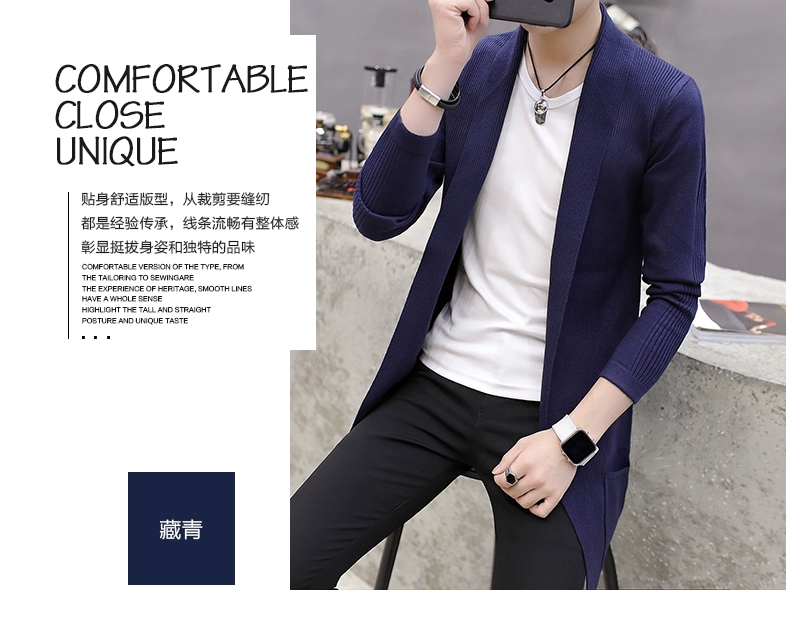 Mùa thu nam Áo len nam Áo len dệt kim Áo len nam Slim Slim Áo dài đan áo choàng nam - Cardigan