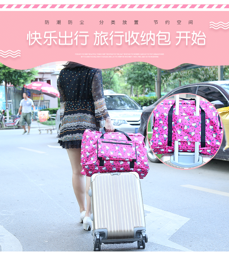 Túi hành lý hoạt hình KT mèo xách tay dung lượng lớn đóng mở túi hành lý quần áo túi lưu trữ dễ thương không thấm nước túi du lịch tui du lich
